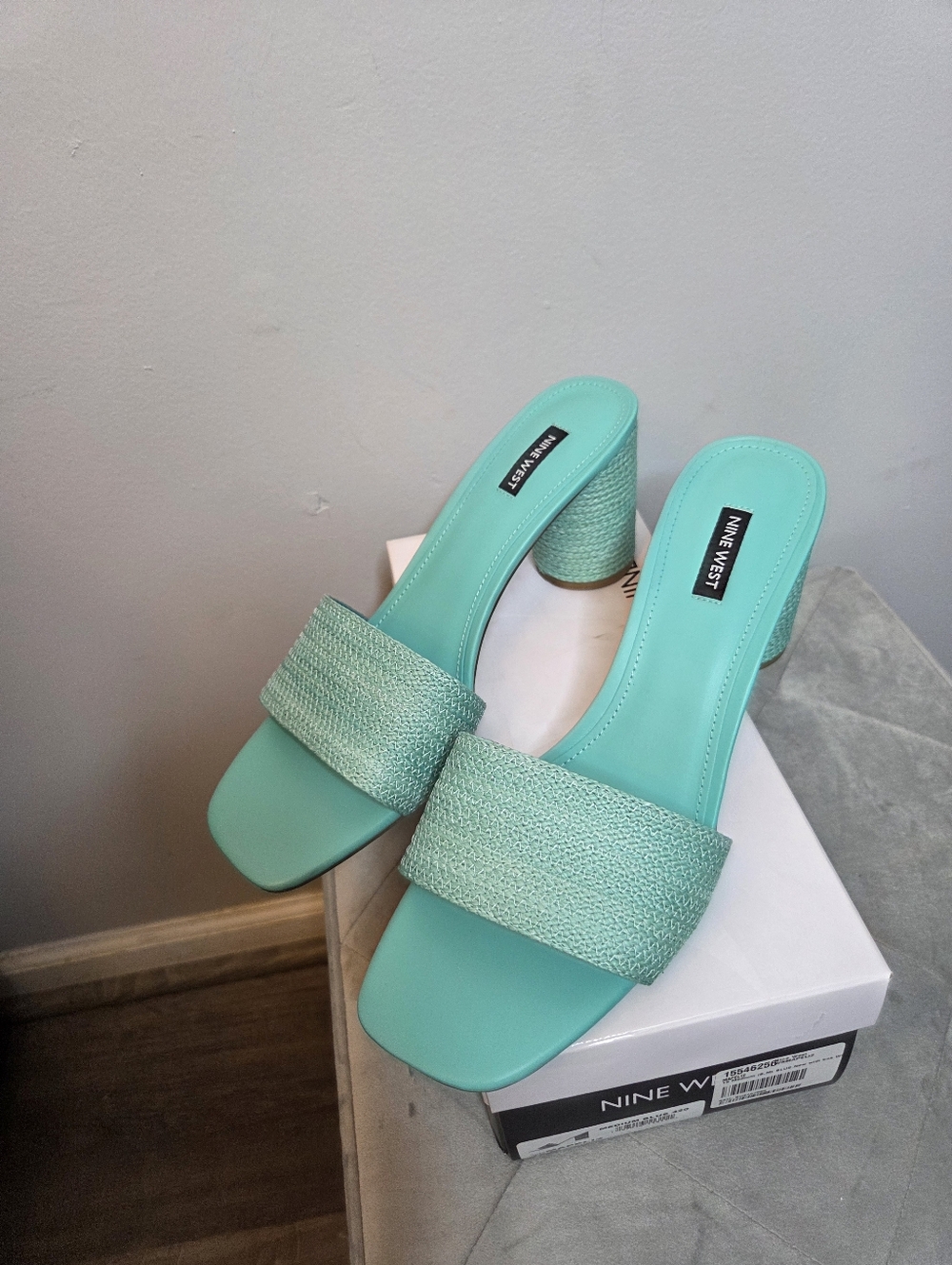 Nine West Mapeli Turquoise Block Heel Slide Sandals, Size 12, NIB